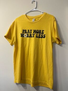 Pray More Worry Less Yellow Graphic Tee